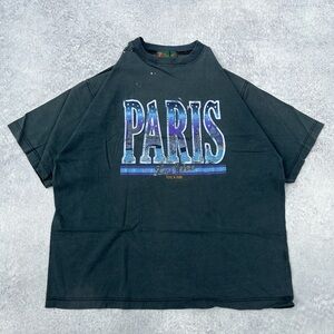 Vintage 1990s Franc Stelle Paris France Faded Distressed Black Purple T-Shirt